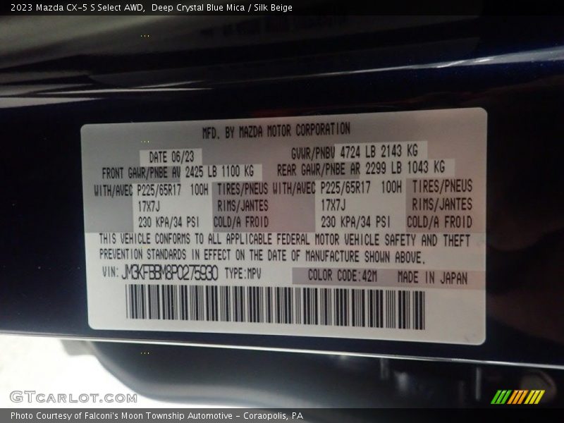2023 CX-5 S Select AWD Deep Crystal Blue Mica Color Code 42M