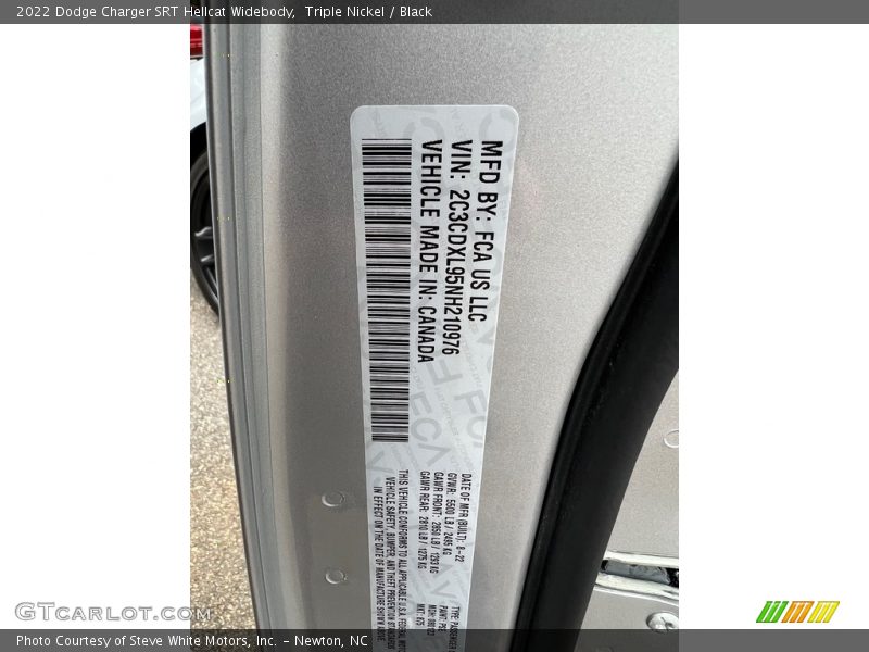 2022 Charger SRT Hellcat Widebody Triple Nickel Color Code PSE
