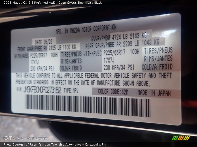 Deep Crystal Blue Mica / Black 2023 Mazda CX-5 S Preferred AWD