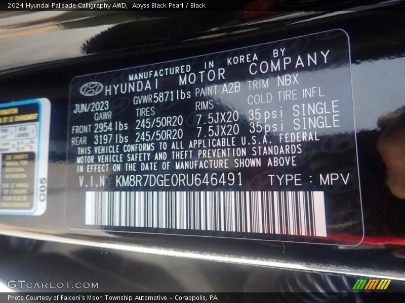 2024 Palisade Calligraphy AWD Abyss Black Pearl Color Code A2B