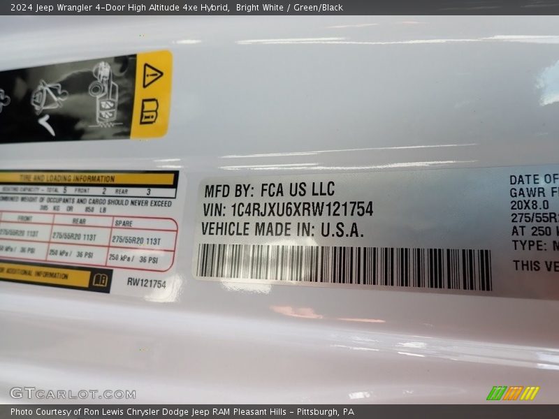 Bright White / Green/Black 2024 Jeep Wrangler 4-Door High Altitude 4xe Hybrid