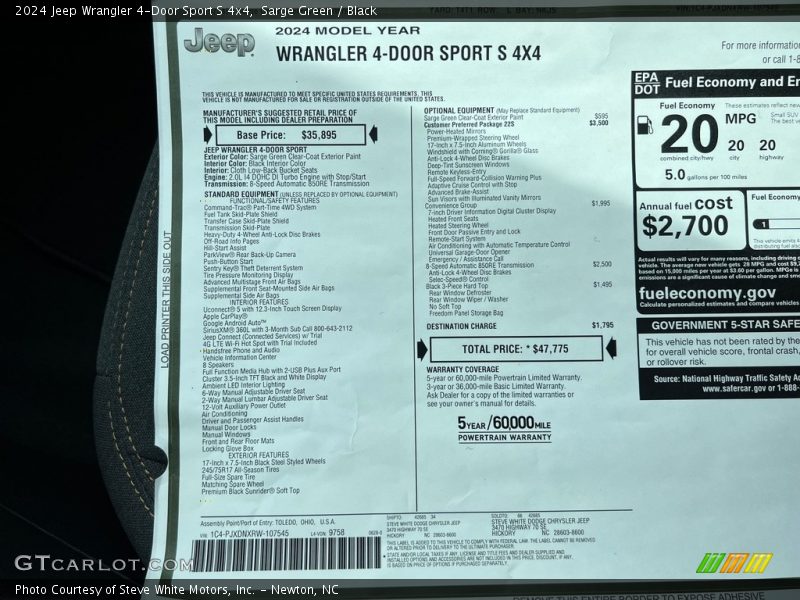 Sarge Green / Black 2024 Jeep Wrangler 4-Door Sport S 4x4