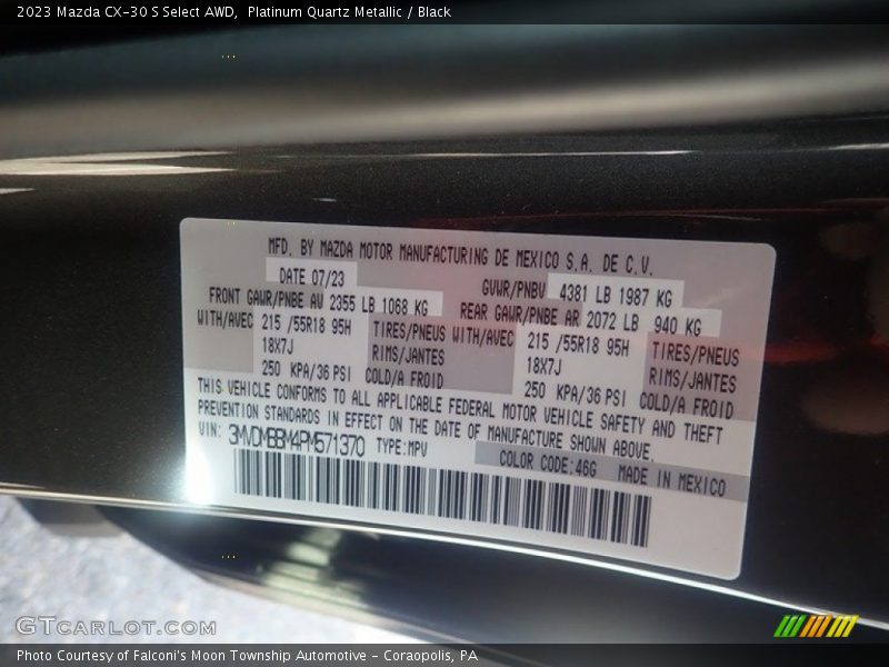 2023 CX-30 S Select AWD Platinum Quartz Metallic Color Code 46G