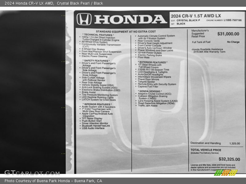  2024 CR-V LX AWD Window Sticker