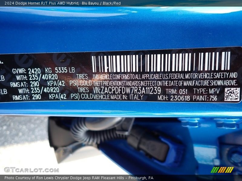 2024 Hornet R/T Plus AWD Hybrid Blu Bayou Color Code 756