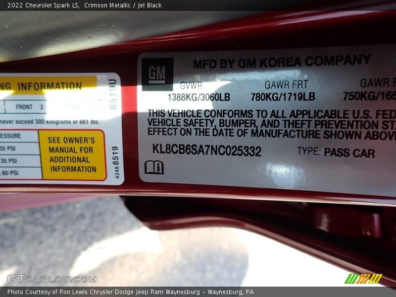 Crimson Metallic / Jet Black 2022 Chevrolet Spark LS