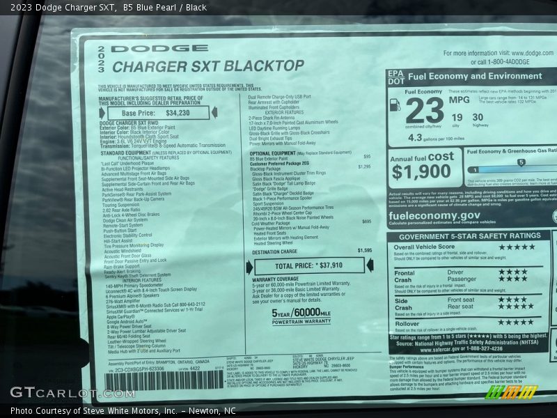 B5 Blue Pearl / Black 2023 Dodge Charger SXT