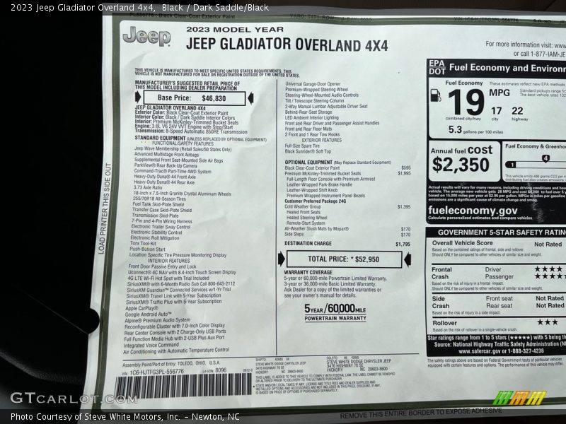  2023 Gladiator Overland 4x4 Window Sticker