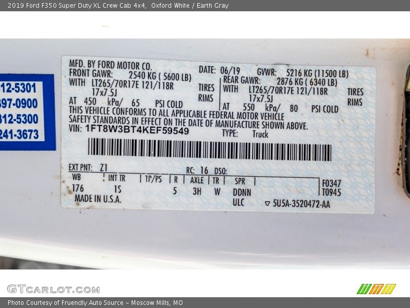 Oxford White / Earth Gray 2019 Ford F350 Super Duty XL Crew Cab 4x4