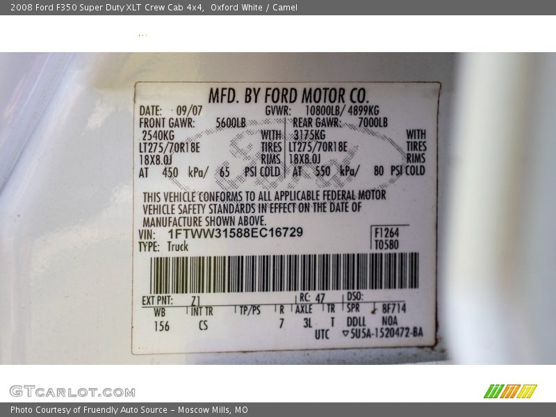 Oxford White / Camel 2008 Ford F350 Super Duty XLT Crew Cab 4x4