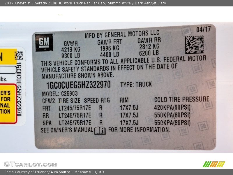 Summit White / Dark Ash/Jet Black 2017 Chevrolet Silverado 2500HD Work Truck Regular Cab