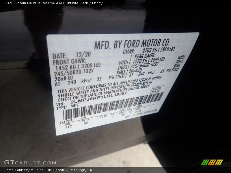 2020 Nautilus Reserve AWD Infinite Black Color Code UM