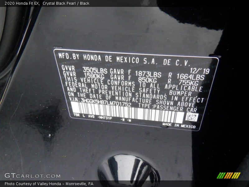 2020 Fit EX Crystal Black Pearl Color Code NH731P