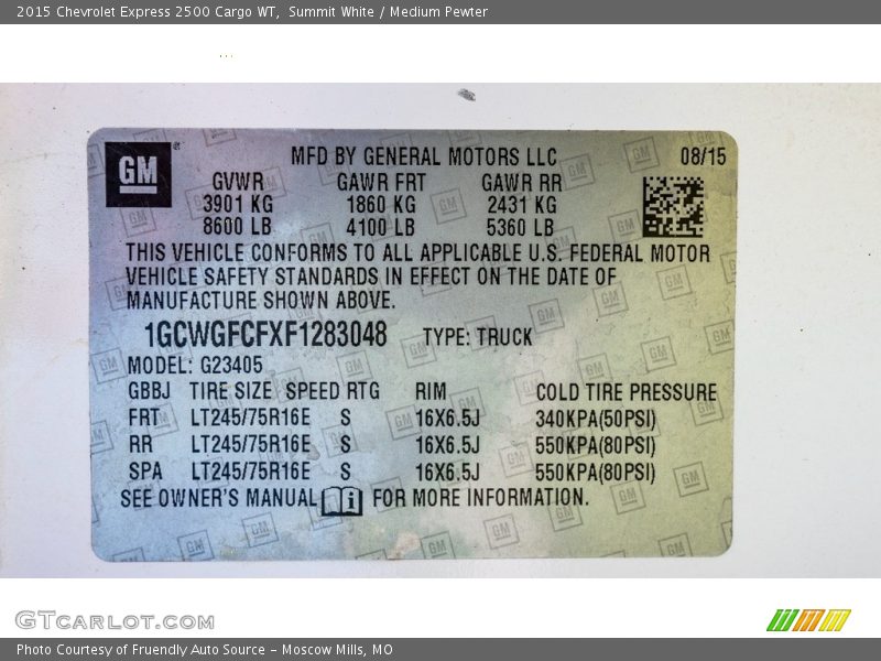 Summit White / Medium Pewter 2015 Chevrolet Express 2500 Cargo WT