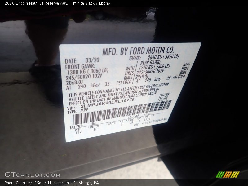 2020 Nautilus Reserve AWD Infinite Black Color Code UM