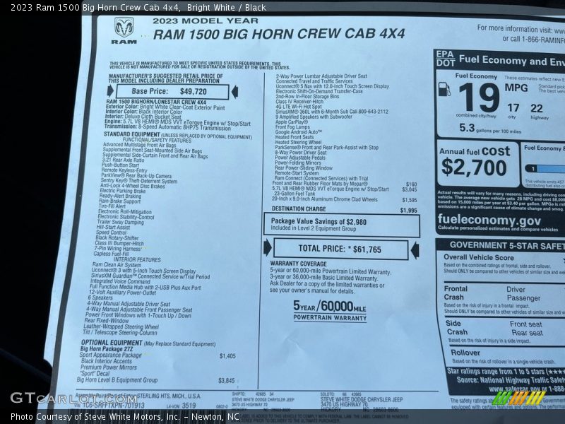 Bright White / Black 2023 Ram 1500 Big Horn Crew Cab 4x4