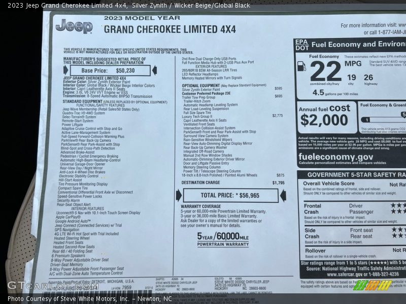  2023 Grand Cherokee Limited 4x4 Window Sticker