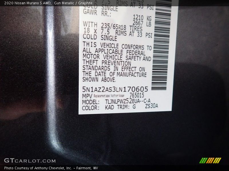 Gun Metallic / Graphite 2020 Nissan Murano S AWD