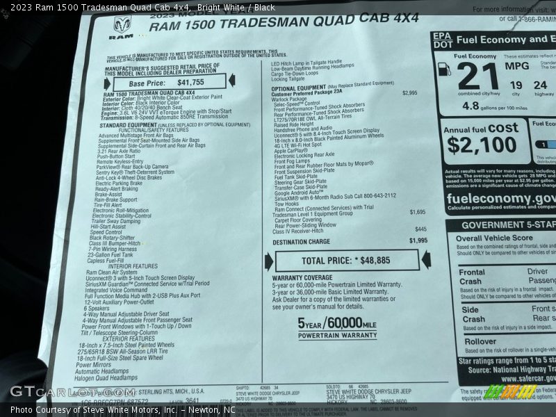  2023 1500 Tradesman Quad Cab 4x4 Window Sticker