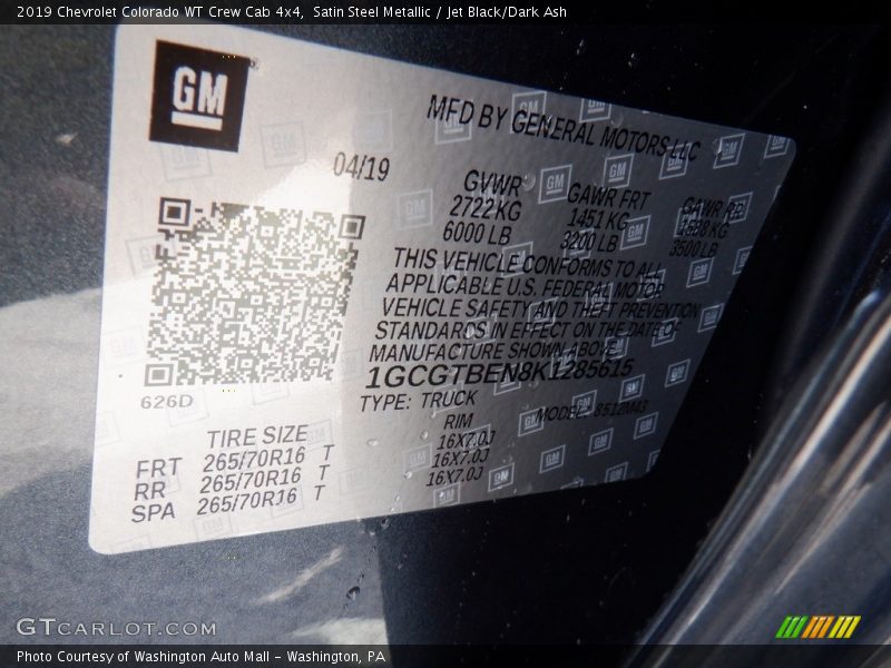 Satin Steel Metallic / Jet Black/Dark Ash 2019 Chevrolet Colorado WT Crew Cab 4x4