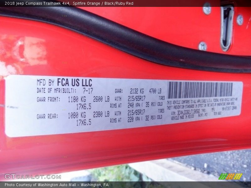 Spitfire Orange / Black/Ruby Red 2018 Jeep Compass Trailhawk 4x4