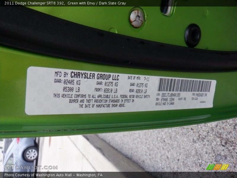Green with Envy / Dark Slate Gray 2011 Dodge Challenger SRT8 392