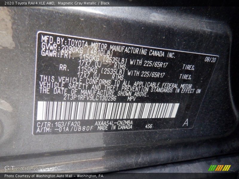 2020 RAV4 XLE AWD Magnetic Gray Metallic Color Code 1G3