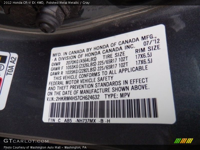 Polished Metal Metallic / Gray 2012 Honda CR-V EX 4WD