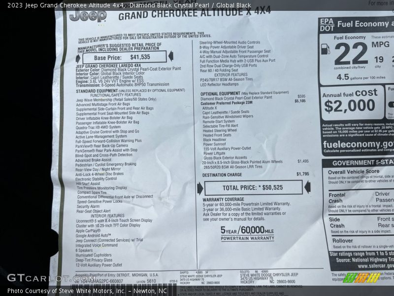  2023 Grand Cherokee Altitude 4x4 Window Sticker