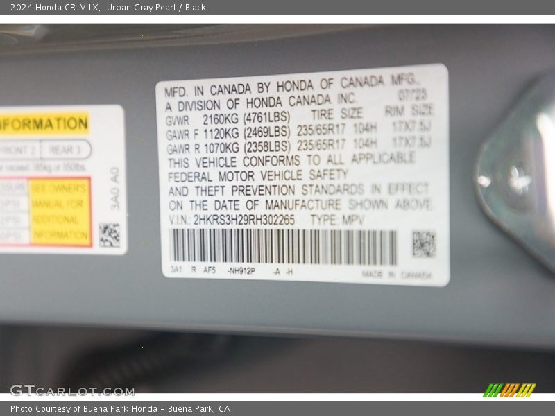 2024 CR-V LX Urban Gray Pearl Color Code NH912P
