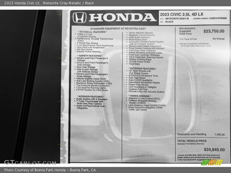 Meteorite Gray Metallic / Black 2023 Honda Civic LX