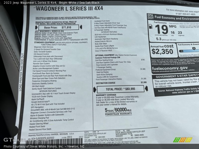  2023 Wagoneer L Series III 4x4 Window Sticker