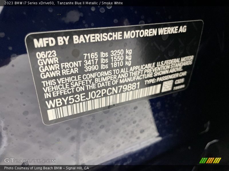 2023 i7 Series xDrive60 Tanzanite Blue II Metallic Color Code C3Z