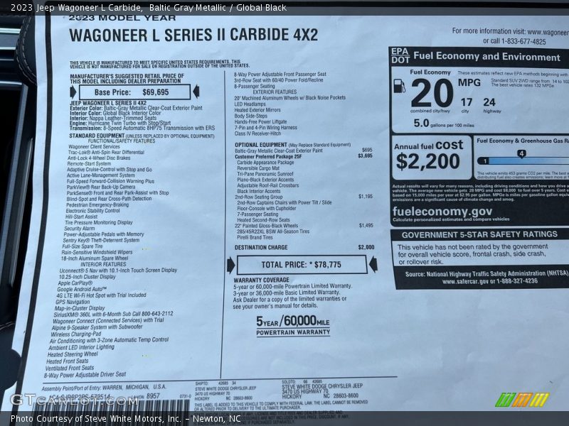  2023 Wagoneer L Carbide Window Sticker