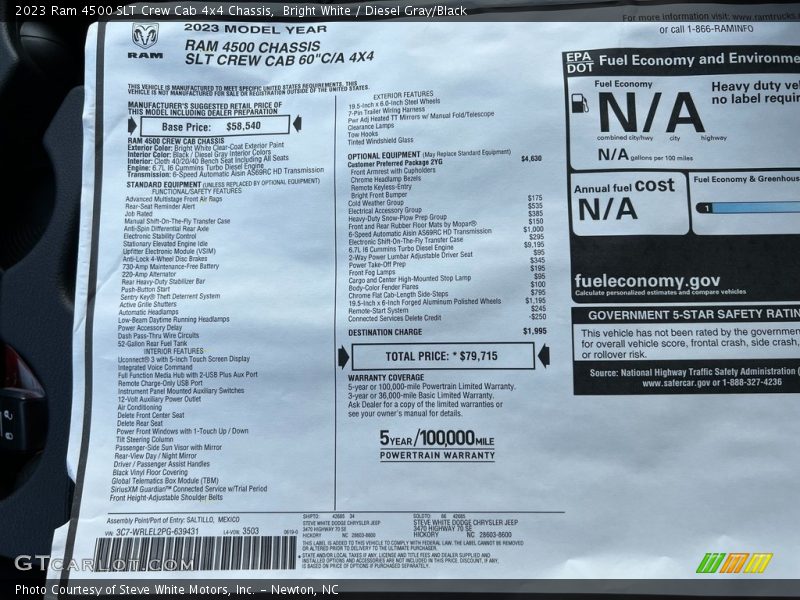  2023 4500 SLT Crew Cab 4x4 Chassis Window Sticker