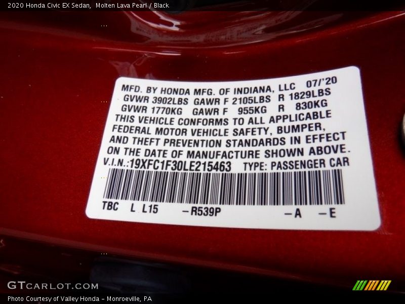 Molten Lava Pearl / Black 2020 Honda Civic EX Sedan