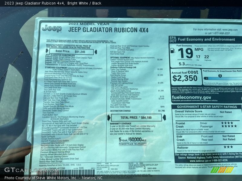  2023 Gladiator Rubicon 4x4 Window Sticker