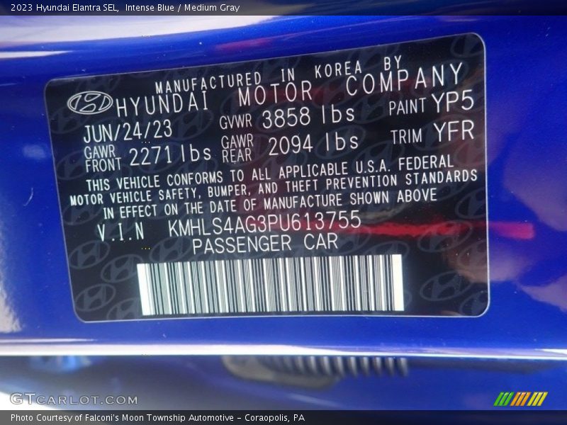 Intense Blue / Medium Gray 2023 Hyundai Elantra SEL