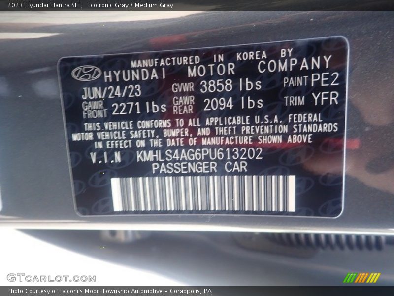 Ecotronic Gray / Medium Gray 2023 Hyundai Elantra SEL