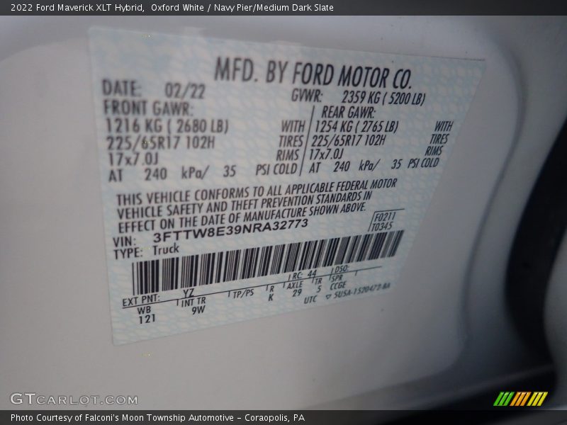 2022 Maverick XLT Hybrid Oxford White Color Code YZ