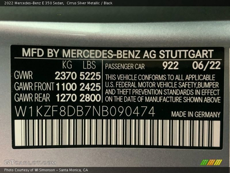 Cirrus Silver Metallic / Black 2022 Mercedes-Benz E 350 Sedan
