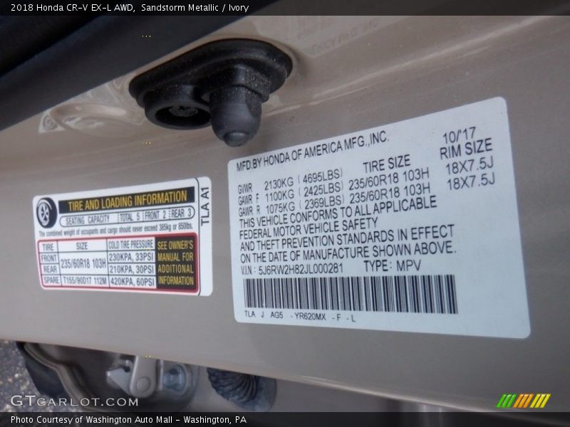 Sandstorm Metallic / Ivory 2018 Honda CR-V EX-L AWD