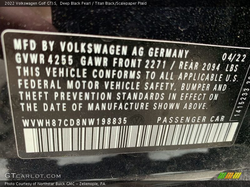 Deep Black Pearl / Titan Black/Scalepaper Plaid 2022 Volkswagen Golf GTI S