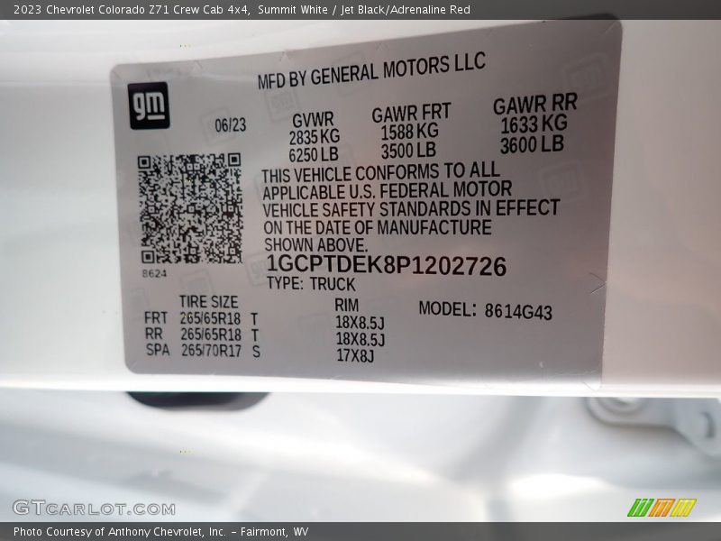 Summit White / Jet Black/Adrenaline Red 2023 Chevrolet Colorado Z71 Crew Cab 4x4