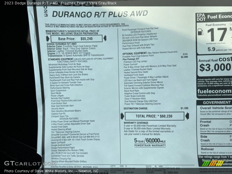  2023 Durango R/T AWD Window Sticker