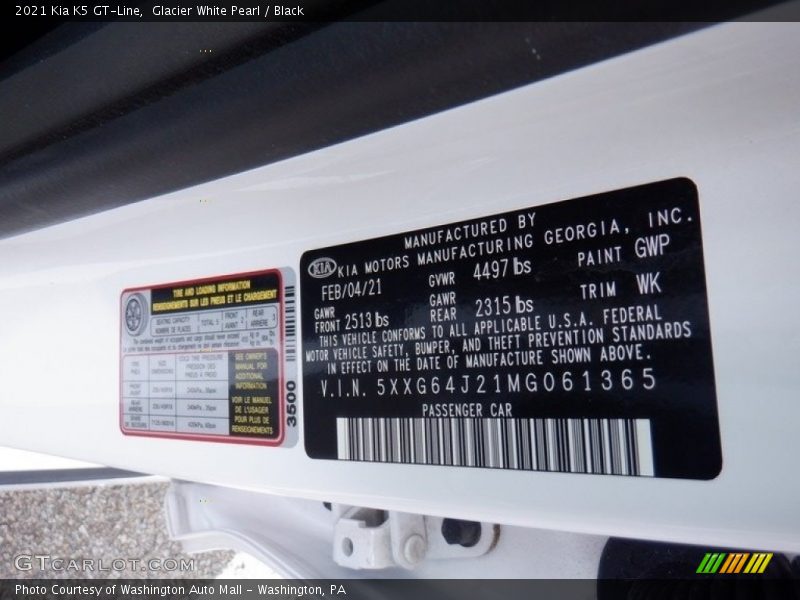 Glacier White Pearl / Black 2021 Kia K5 GT-Line