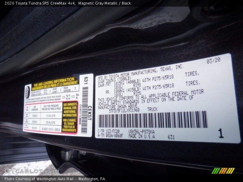 Magnetic Gray Metallic / Black 2020 Toyota Tundra SR5 CrewMax 4x4