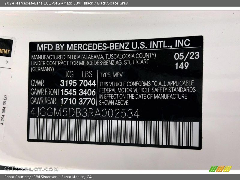 2024 EQE AMG 4Matic SUV Black Color Code 149