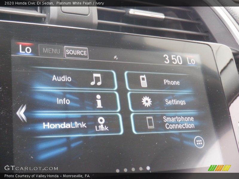 Platinum White Pearl / Ivory 2020 Honda Civic EX Sedan