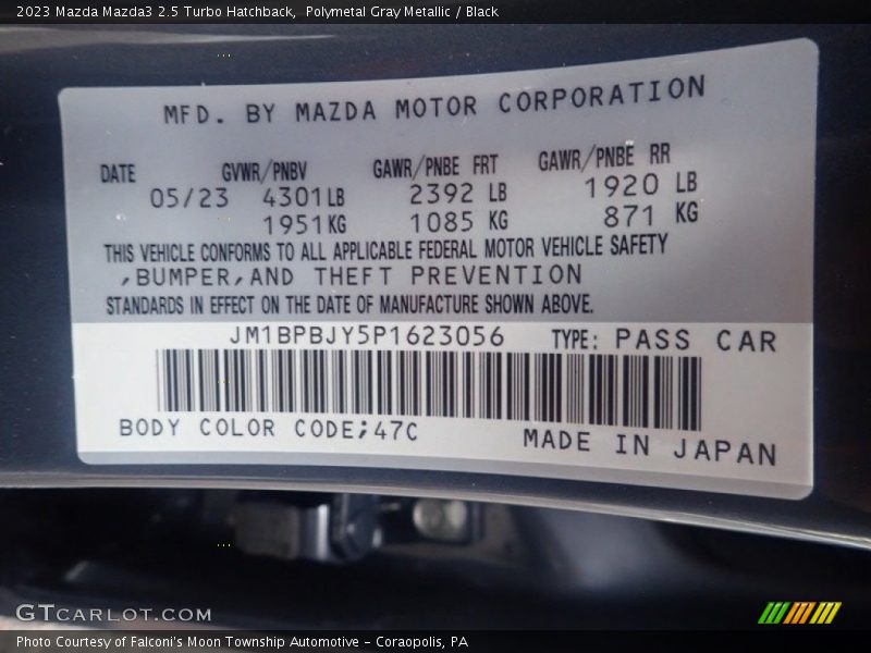 2023 Mazda3 2.5 Turbo Hatchback Polymetal Gray Metallic Color Code 47C